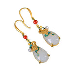 ER83 Water Drop Jade 24KT Drop Earrings
