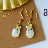 ER83 Water Drop Jade 24KT Drop Earrings