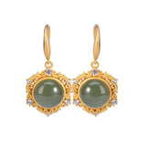 ER89 Round Jade 24KT Drop Earrings Wedding Gift