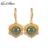 ER89 Round Jade 24KT Drop Earrings Wedding Gift