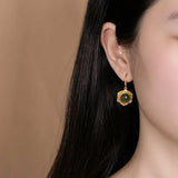 ER89 Round Jade 24KT Drop Earrings Wedding Gift