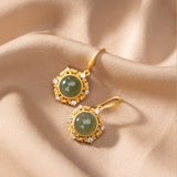 ER89 Round Jade 24KT Drop Earrings Wedding Gift
