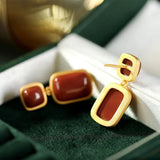 ER92 Vintage Agate 24KT Stud Earrings