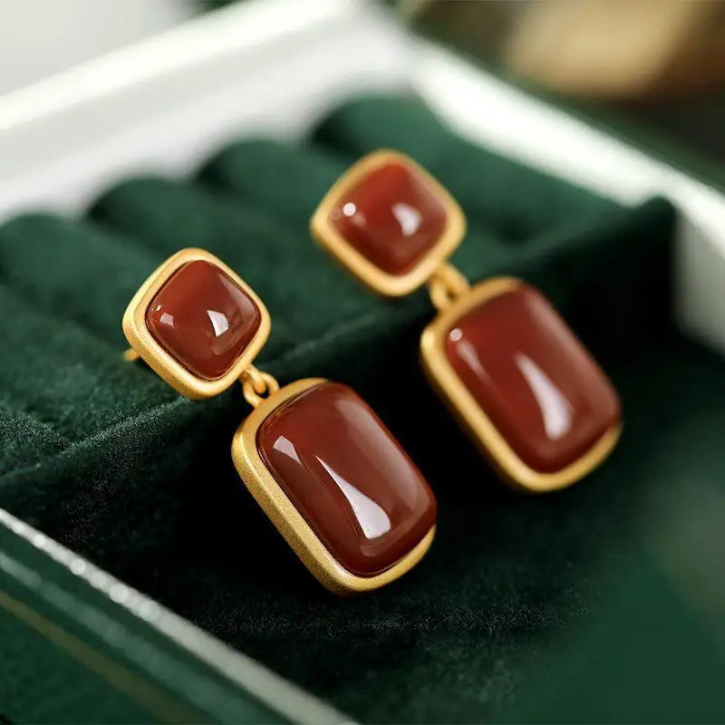 ER92 Vintage Agate 24KT Stud Earrings