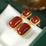 ER92 Vintage Agate 24KT Stud Earrings