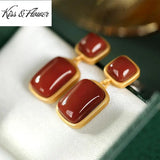 ER92 Vintage Agate 24KT Stud Earrings