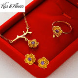 JS16 Flower Jewelry Set: Ring, Earrings, Necklace - 24KT Gold - Gift for Her