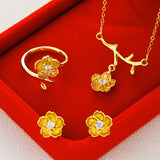 JS16 Flower Jewelry Set: Ring, Earrings, Necklace - 24KT Gold - Gift for Her