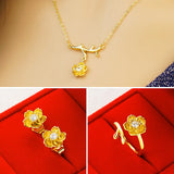 JS16 Flower Jewelry Set: Ring, Earrings, Necklace - 24KT Gold - Gift for Her