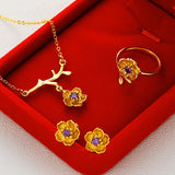 JS16 Flower Jewelry Set: Ring, Earrings, Necklace - 24KT Gold - Gift for Her
