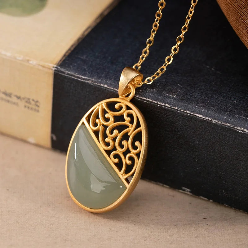 NK173 Vintage Oval 24KT Necklace for Woman Bride Mother Girl Birthday Wedding