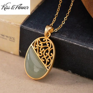 NK173 Vintage Oval 24KT Necklace for Woman Bride Mother Girl Birthday Wedding