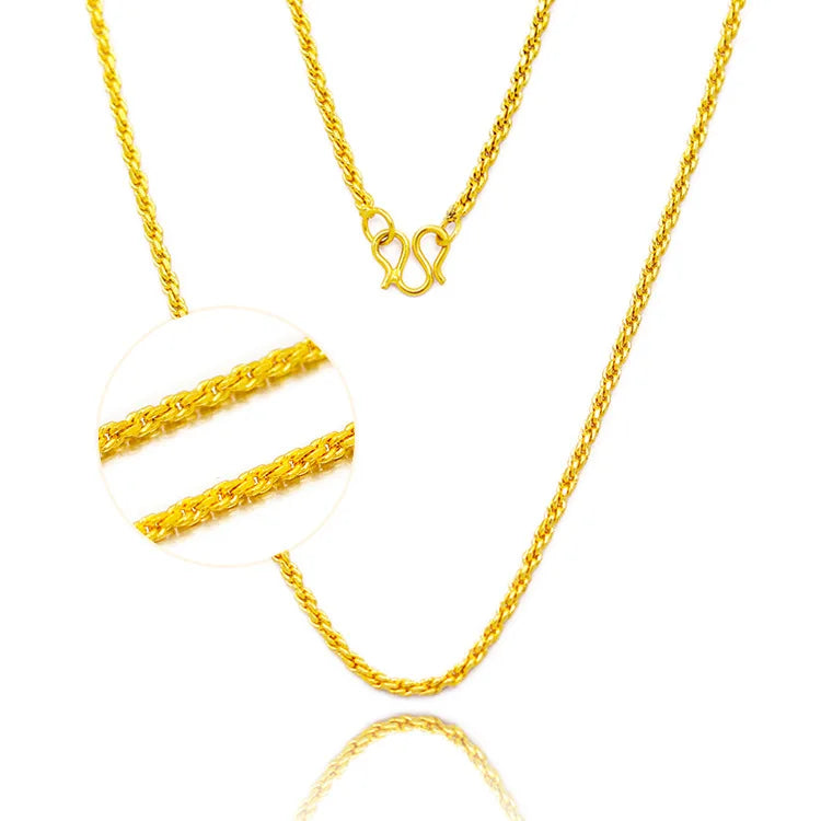 Vintage 24KT Thin Twist Chain Necklace for Women - Fine Jewelry Gift