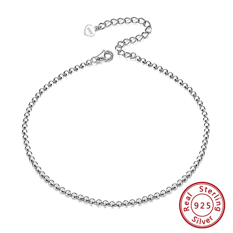 925 Silver Flat Beads Chain Anklets for Women - Silver 925 Jewelry
