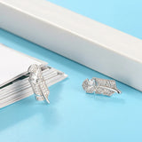 925 Silver Stud Earrings with Zircon Banana Leaf Design
