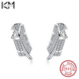 925 Silver Stud Earrings with Zircon Banana Leaf Design