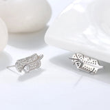 925 Silver Stud Earrings with Zircon Banana Leaf Design