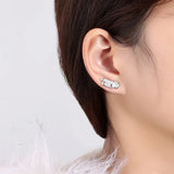 925 Silver Stud Earrings with Zircon Banana Leaf Design