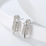 925 Silver Stud Earrings with Zircon Banana Leaf Design
