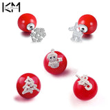 925 Silver Deer Snowflake Red Stud Earrings Christmas Jewelry