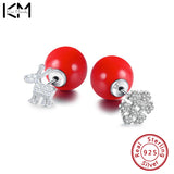 925 Silver Deer Snowflake Red Stud Earrings Christmas Jewelry