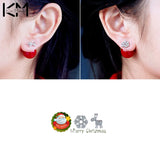 925 Silver Deer Snowflake Red Stud Earrings Christmas Jewelry