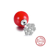 925 Silver Deer Snowflake Red Stud Earrings Christmas Jewelry