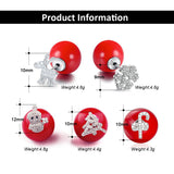 925 Silver Deer Snowflake Red Stud Earrings Christmas Jewelry
