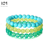 3Pcs Green Agate Bracelet, Howlite Turquoise Stone Beads Reiki Lucky Bracelet
