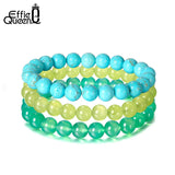 3Pcs Green Agate Bracelet, Howlite Turquoise Stone Beads Reiki Lucky Bracelet