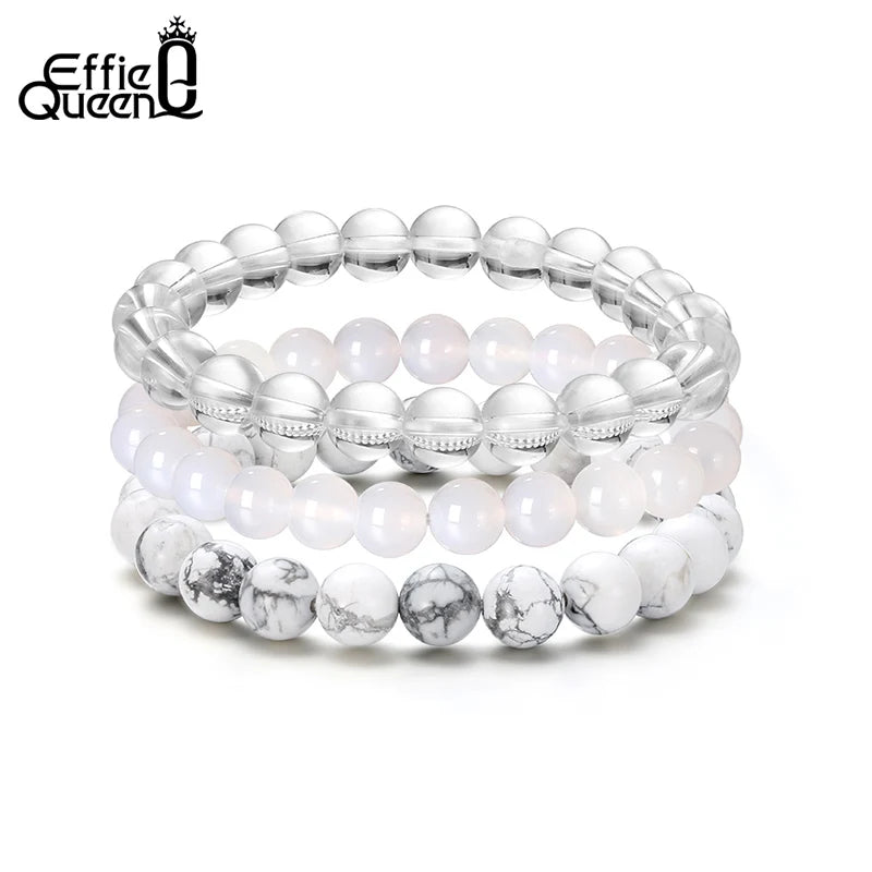 3Pcs Quartz Howlite Stone Bracelet Natural Stone Beads 8mm