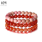 3Pcs Red Agate Bracelet Natural Stone Beads Bracelet 8mm Reiki Couple Bracelets