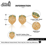 925 Silver Lemon Stud Earrings for Women Girls CZ Zircon Summer Ear Jewelry