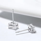 CZ Diamond Stud Earrings Platinum Plated 925 Sterling Silver Square Earrings