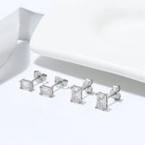 CZ Diamond Stud Earrings Platinum Plated 925 Sterling Silver Square Earrings
