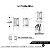 CZ Diamond Stud Earrings Platinum Plated 925 Sterling Silver Square Earrings