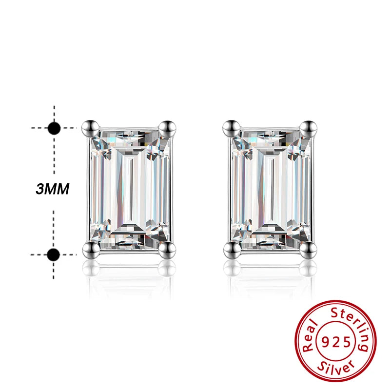 CZ Diamond Stud Earrings Platinum Plated 925 Sterling Silver Square Earrings