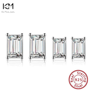 CZ Diamond Stud Earrings Platinum Plated 925 Sterling Silver Square Earrings