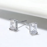 CZ Diamond Stud Earrings Platinum Plated 925 Sterling Silver Square Earrings