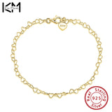 Thin Love Heart Chain Anklet 925 Sterling Silver/Gold 3.5mm