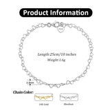 Thin Love Heart Chain Anklet 925 Sterling Silver/Gold 3.5mm