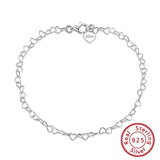 Thin Love Heart Chain Anklet 925 Sterling Silver/Gold 3.5mm