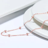 Italian 925 Silver 14K Rose Cable Chain w/ 2.0mm Ball Beads Station Necklace