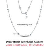 Italian 925 Silver 14K Rose Cable Chain w/ 2.0mm Ball Beads Station Necklace