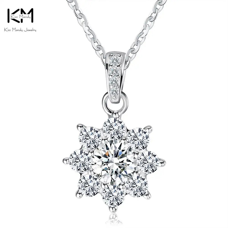 Crystal Snowflake Pendant 925 Sterling Silver Necklace Gift for Women