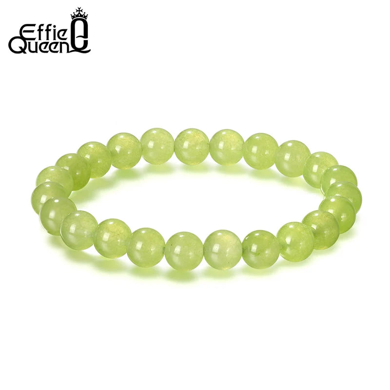 Green Peridot Stone Beads Bracelet Stretch Strand Beaded 8mm Jewelry