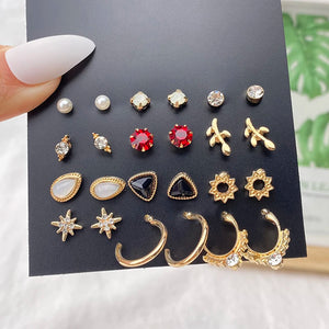 Bohemian Pearl Crystal Stud Earrings Set