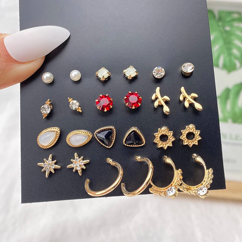 Bohemian Pearl Crystal Stud Earrings Set