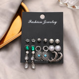 Bohemian Pearl Crystal Stud Earrings Set