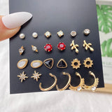 Bohemian Pearl Crystal Stud Earrings Set